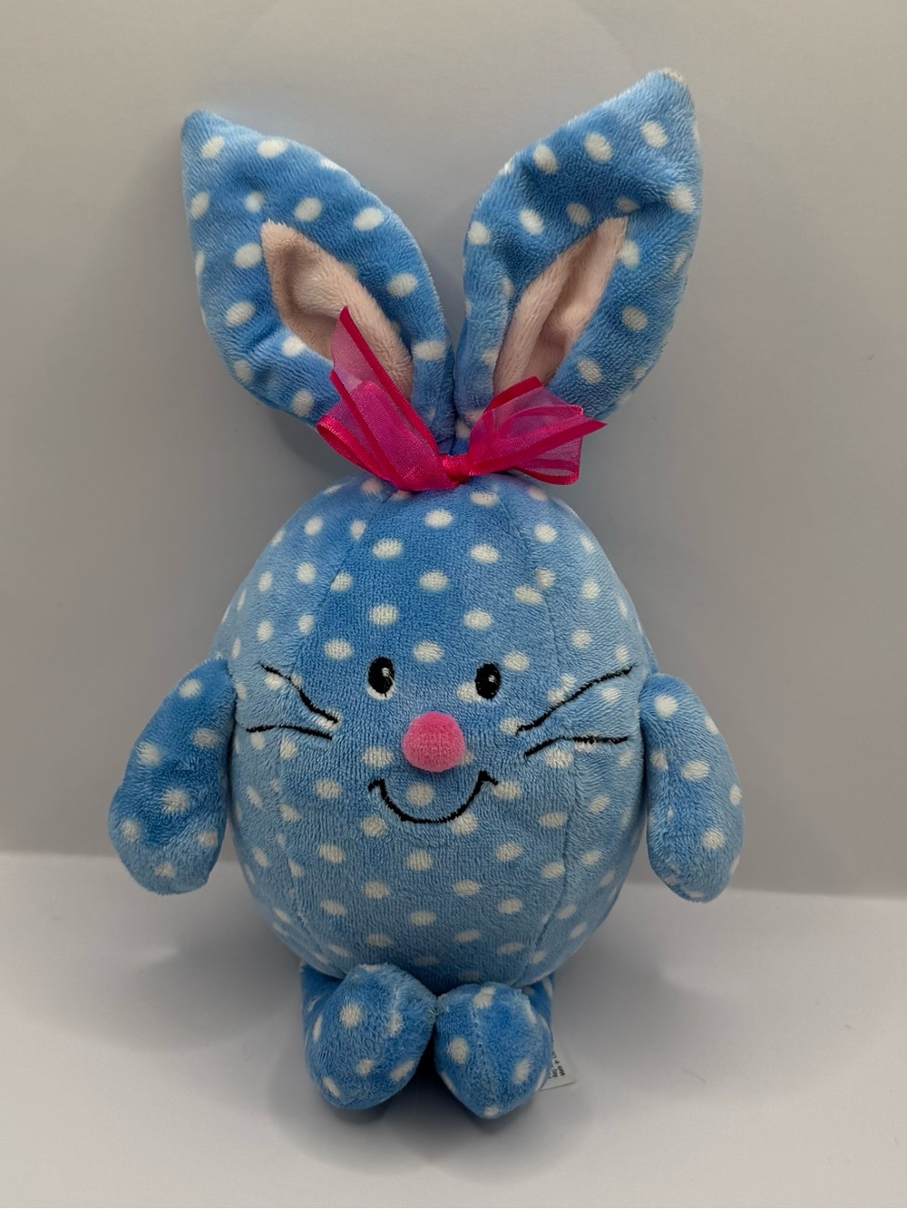 Vintage Commonwealth Stuffed Plush Easter Egg Bunny Rabbit Polka Dot Blue